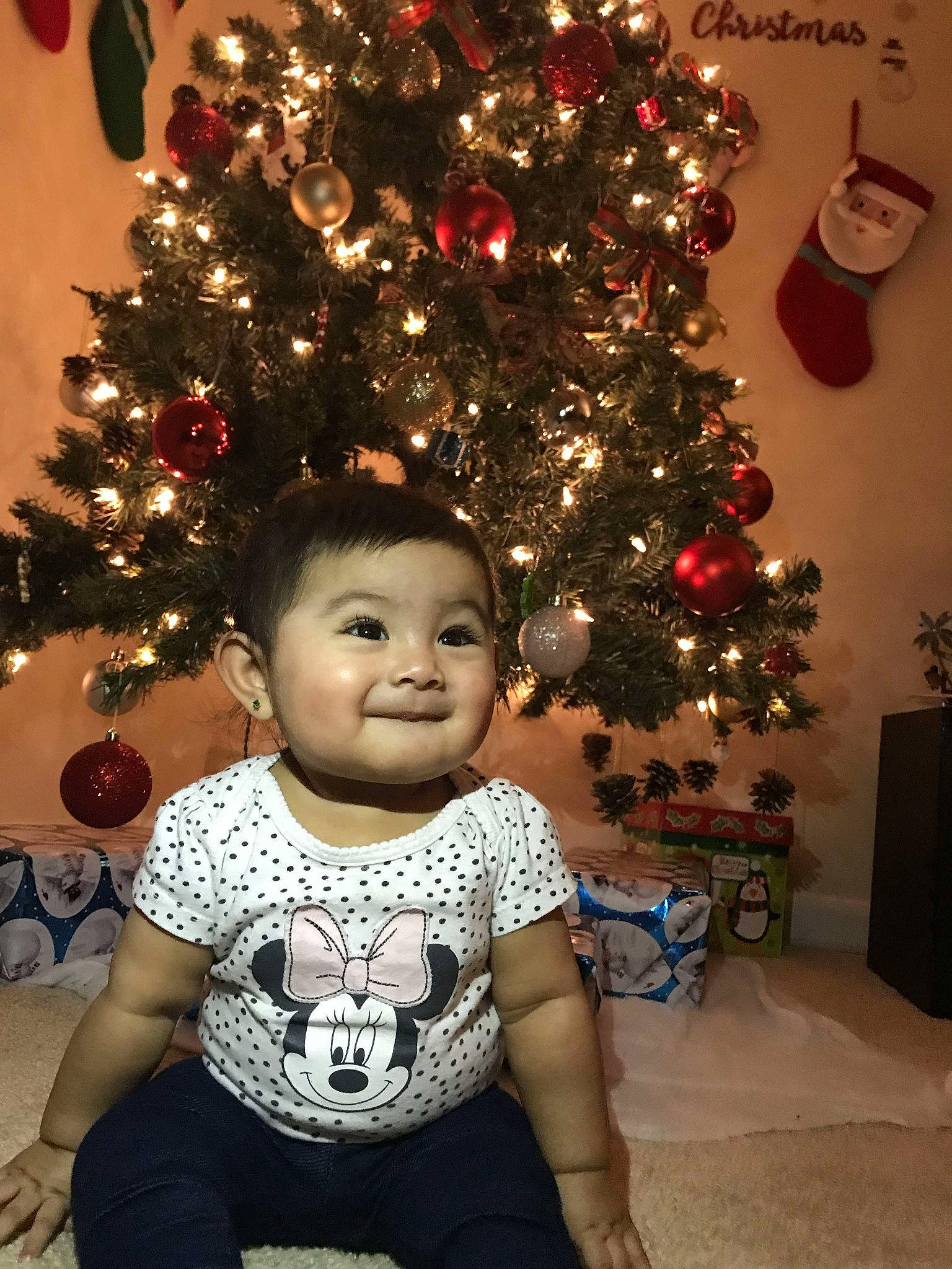 Jayleen joined the competition — help win amazing prizes! christmas, christmas_decoration, christmas_ornament, christmas_tree, decor, event, holiday, joy, person, smile, toddler, tree
