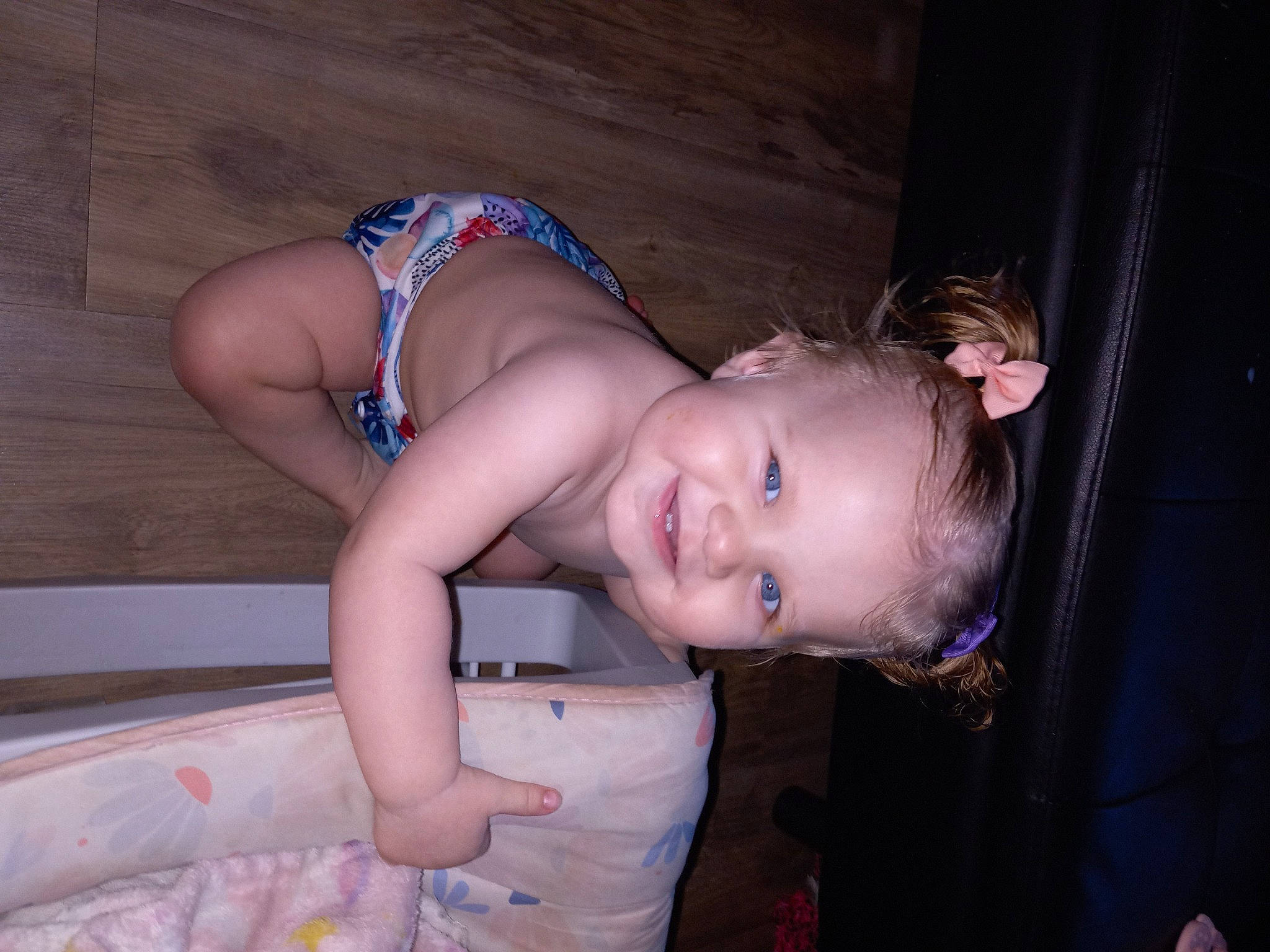 Amber is registered to the contest to win money with this photo: abdomen, blond, brassiere, brown_hair, chest, child, elbow, electric_blue, flash_photography, fun, happy, human_leg, joy, mouth, person, pink, smile, swimsuit_top, swimwear, thigh