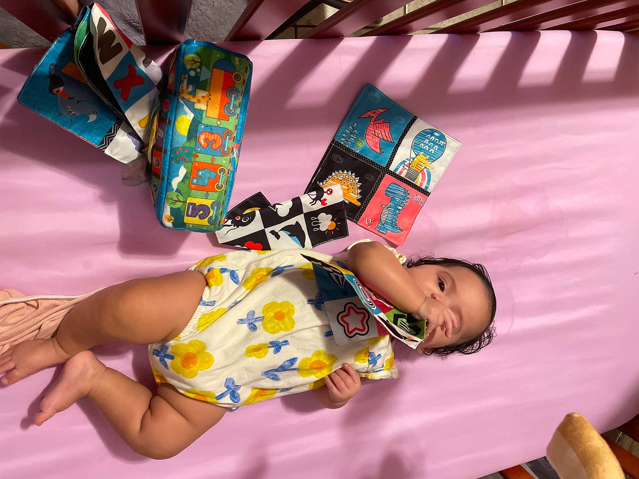 Alexis joined the competition — help win amazing prizes! art, baby_toddler_clothing, child, comfort, event, fun, happy, human_leg, knee, leisure, linens, magenta, pattern, person, room, sandal, shorts, t_shirt, thigh, toddler