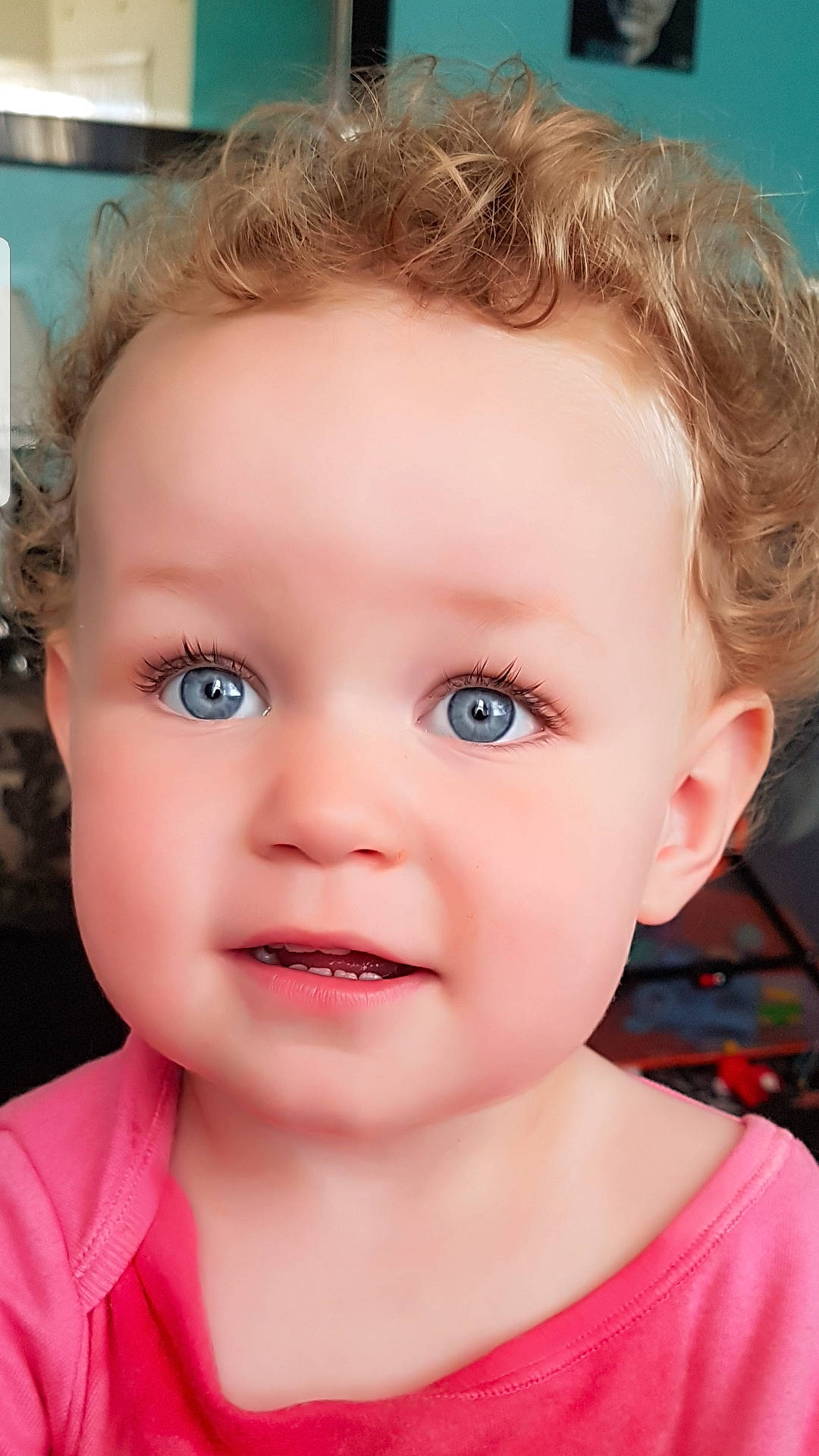 Ellen joined the competition — help win amazing prizes! beauty, blond, cheek, child, chin, close_up, ear, eye, eyebrow, face, facial_expression, forehead, hair, hairstyle, head, lip, nose, person, pink, skin