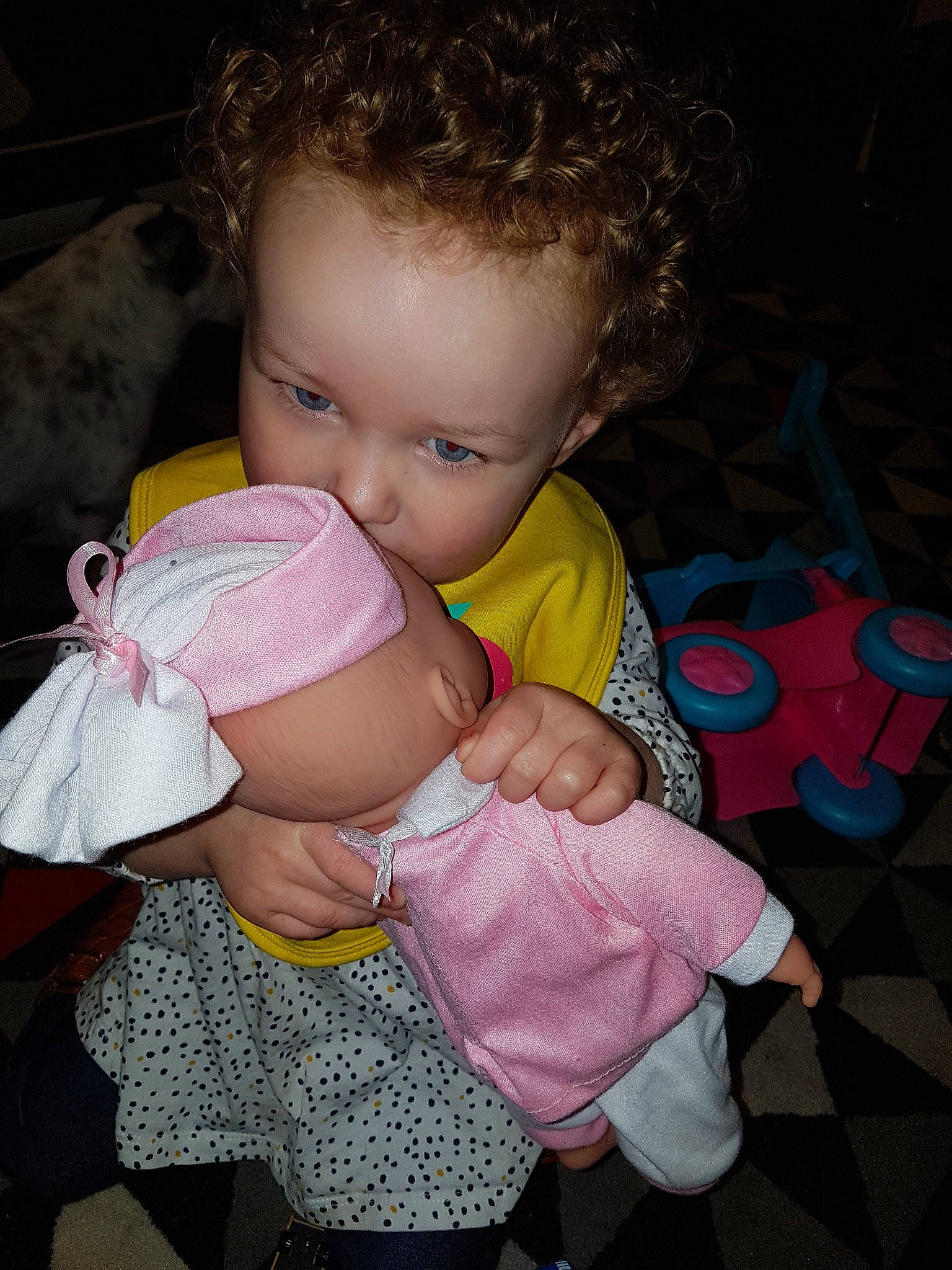 Ellen joined the competition — help win amazing prizes! baby, baby_products, cheek, child, eye, iris, person, pink, product, sitting, skin, toddler