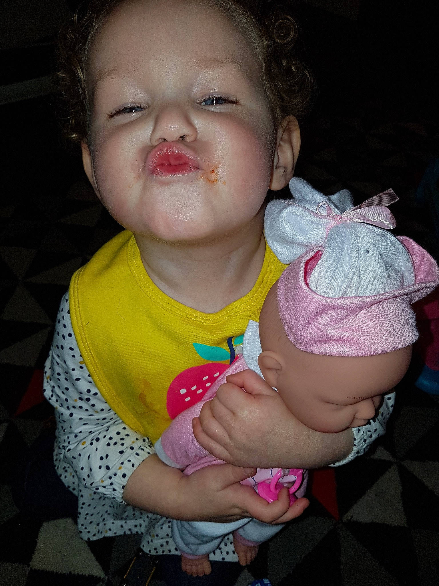 Ellen is registered to the contest to win money with this photo: baby, cheek, child, ear, eye, fun, hand, lip, mouth, person, pink, skin, smile, toddler