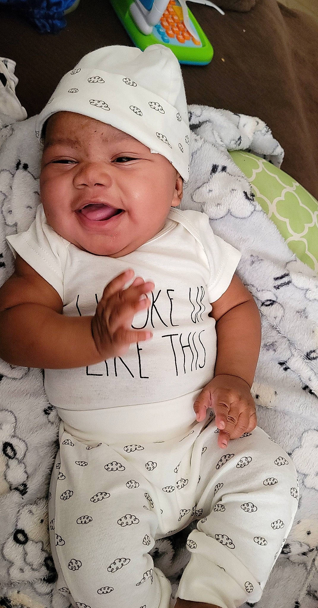 Onyx joined the competition — help win amazing prizes! baby, baby_products, baby_toddler_clothing, bonnet, cheek, child, costume_accessory, facial_expression, headwear, linens, pattern, person, portrait_photography, product, skin, toddler