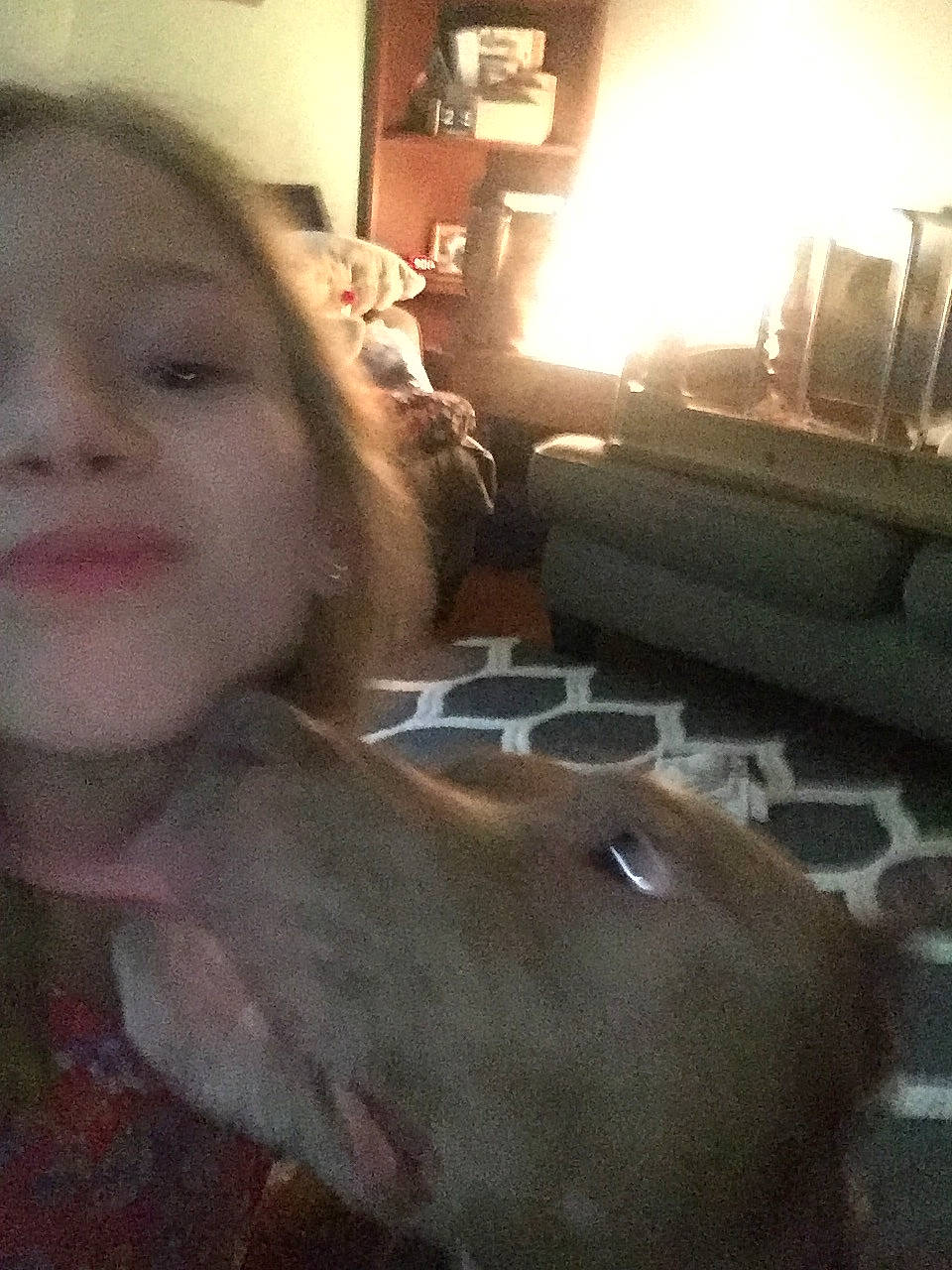 Baylor Grace is registered to the contest to win money with this photo: canidae, child, ear, face, fawn, head, jaw, lip, mouth, nose, photography, selfie, toddler, weimaraner