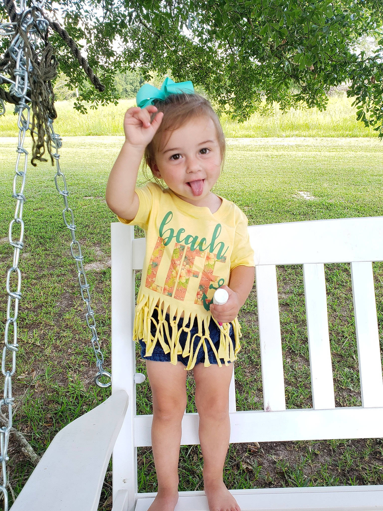 Kynzlee joined the competition — help win amazing prizes! baby_toddler_clothing, child, child_model, clothing, dress, fashion_accessory, hair_accessory, happy, headgear, joy, pattern, person, shorts, shoulder, sleeve, smile, summer, t_shirt, toddler, vacation