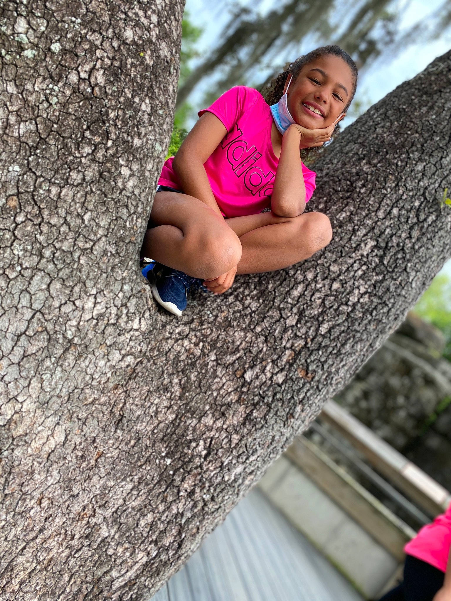 Adrionna is registered to the contest to win money with this photo: adventure, beauty, black_hair, child, finger, happy, human_body, joy, leg, leisure, long_hair, muscle, person, photo_shoot, photography, pink, recreation, smile, sportswear, tree