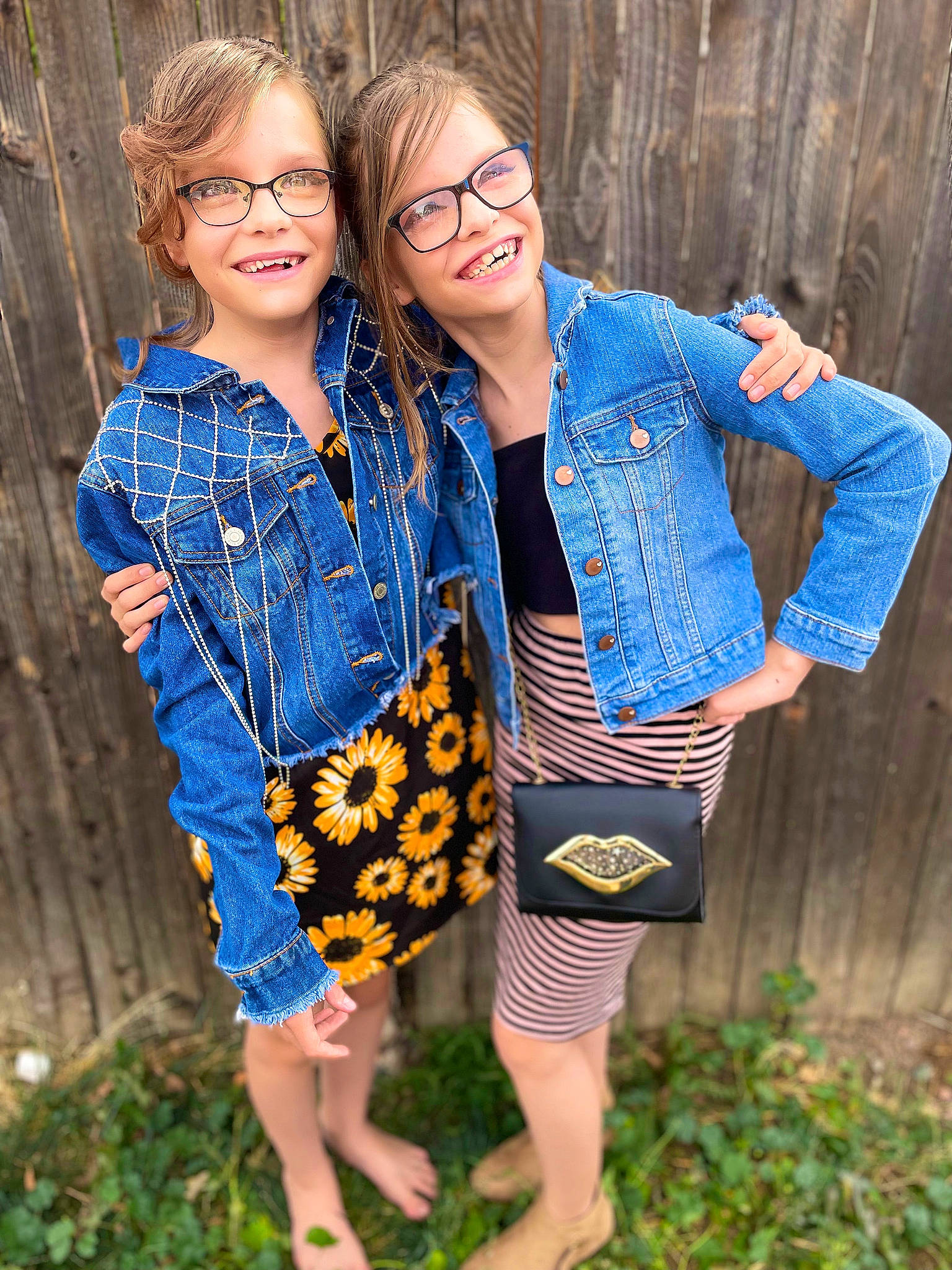 Bella N Abby joined the competition — help win amazing prizes! beauty, blue, day_dress, denim, electric_blue, eyewear, face, fashion, fun, glasses, grass, happy, joy, neck, person, plant, sleeve, smile, standing, street_fashion