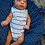 Sebastian joined the competition — help win amazing prizes! baby, infant, striped_onesie, blue_blanket, soft_texture, cute, smiling, relaxed, indoors, child, portrait, skin, legs, arms, fingers, head, face, happy, cozy, comfortable