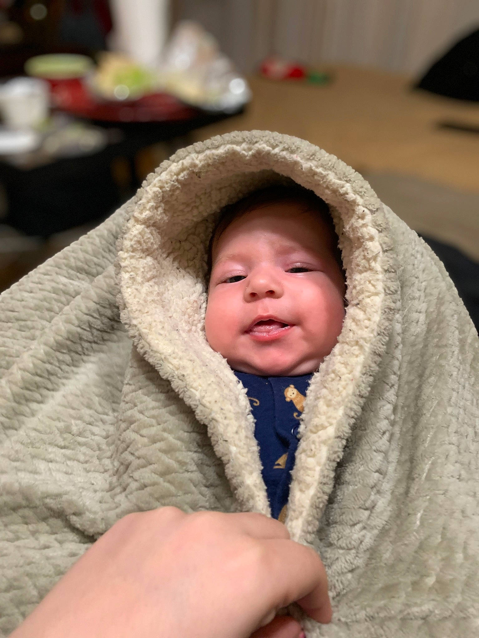 Lana joined the competition — help win amazing prizes! baby, cheek, child, comfort, eye, eyebrow, face, freezing, fur, headgear, headwear, hoodie, linens, mouth, nose, person, sitting, skin, textile, toddler