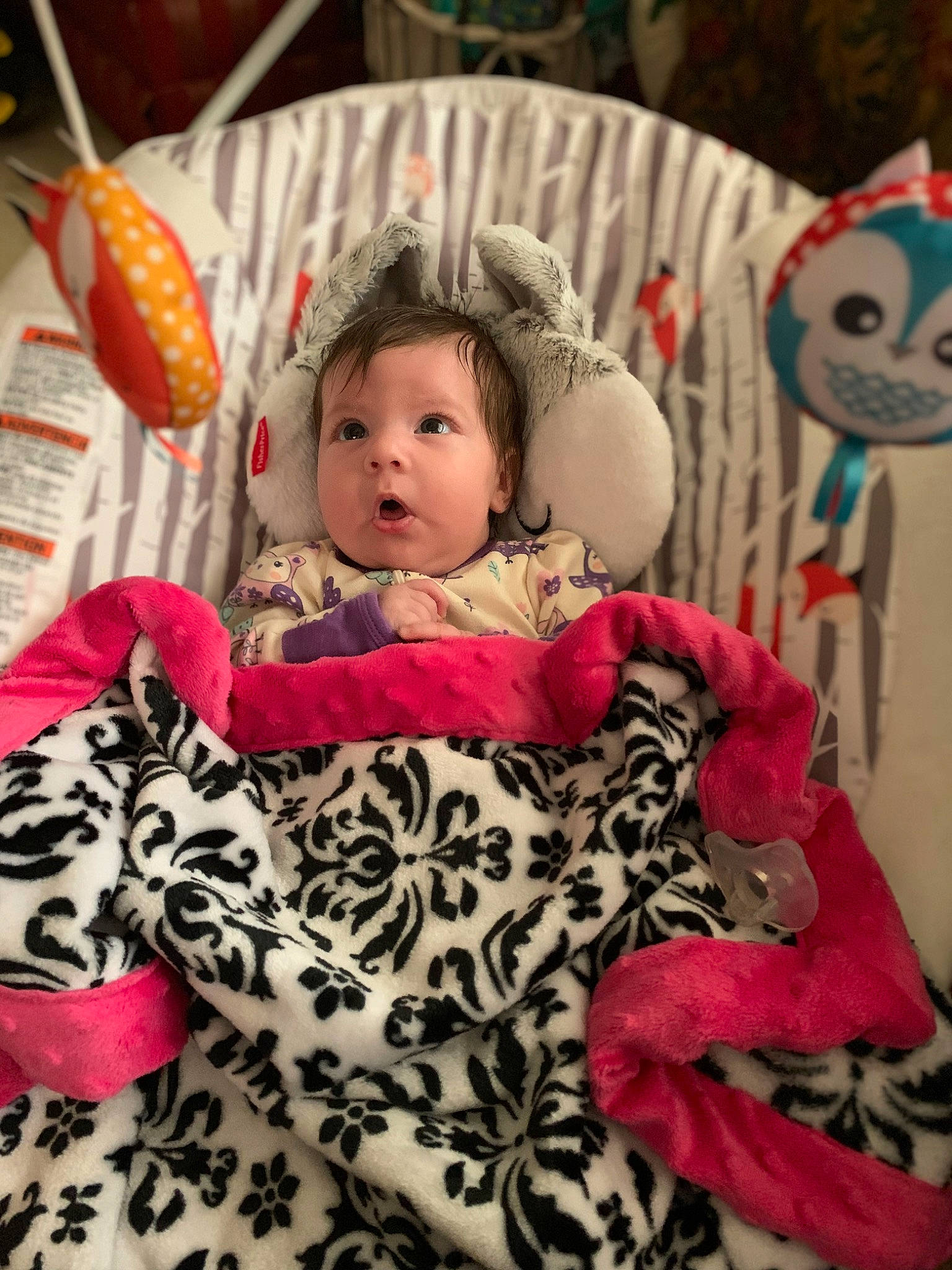 Lana joined the competition — help win amazing prizes! baby, baby_toddler_clothing, cheek, comfort, dress, eye, eyelash, face, fashion, hairstyle, head, headgear, human_body, linens, person, pink, product, skin, sleeve, surprise