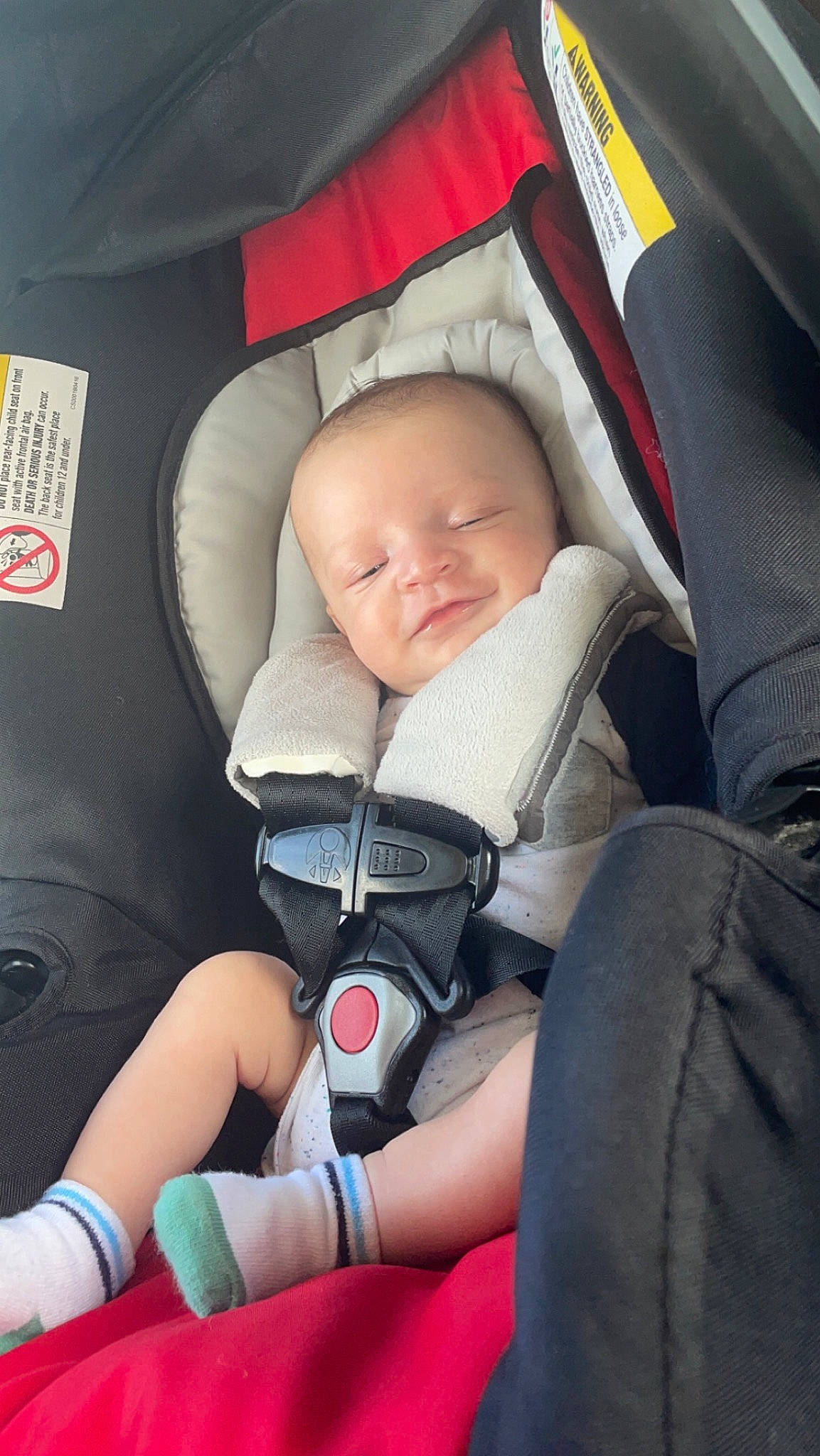 Kyzer joined the competition — help win amazing prizes! auto_part, baby, baby_carriage, baby_products, baby_safety, baby_toddler_clothing, car_seat, carmine, child, comfort, mammal, person, product, red, sitting, thumb, toddler