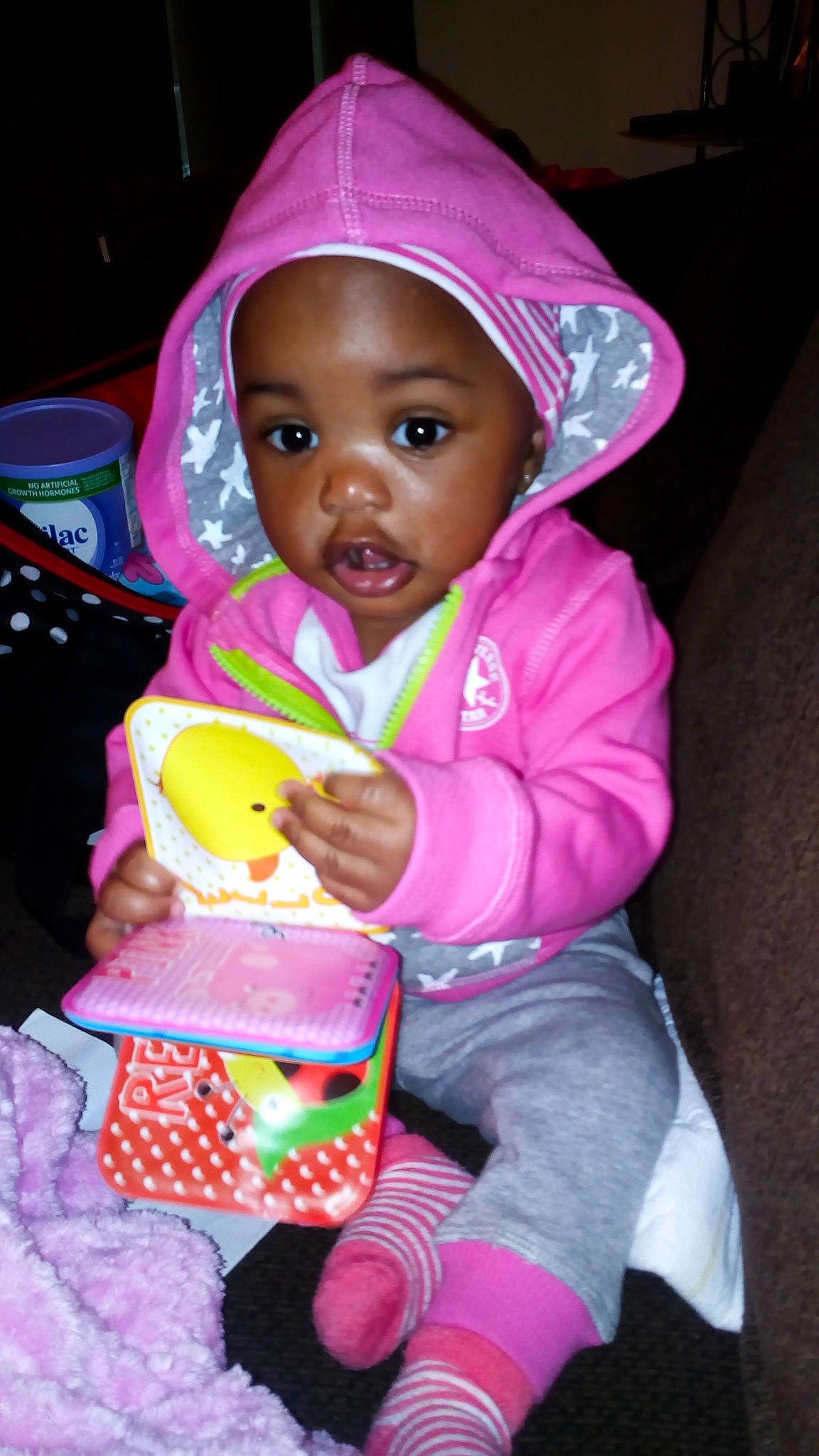 Aaniyah joined the competition — help win amazing prizes! baby, child, headwear, person, pink, play, smile, toddler