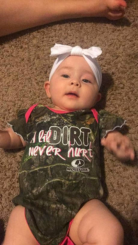 Skyla joined the competition — help win amazing prizes! baby, baby_toddler_clothing, cheek, child, eye, fashion_accessory, finger, fun, grass, happy, headwear, iris, lip, nail, pattern, person, personal_protective_equipment, skin, sleeve, soil