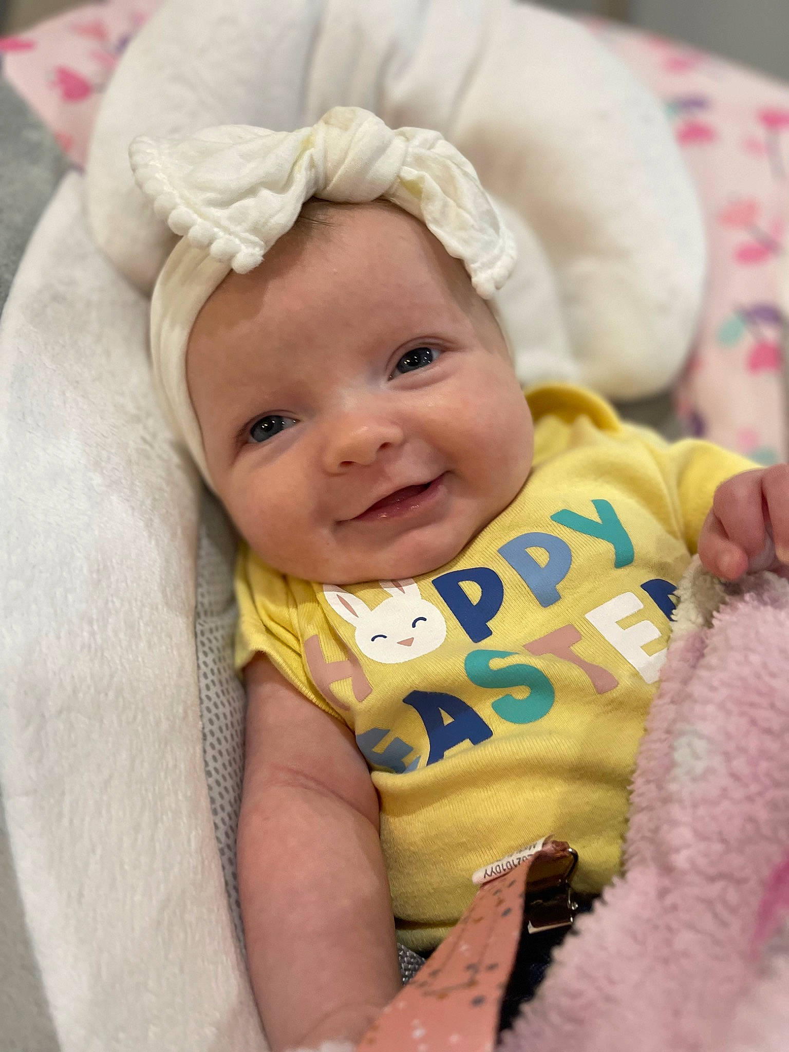 Haisley is registered to the contest to win money with this photo: baby, baby_laughing, baby_toddler_clothing, cheek, child, close_up, comfort, face, fun, happy, hat, iris, joy, linens, lip, person, pink, skin, sleeve, smile