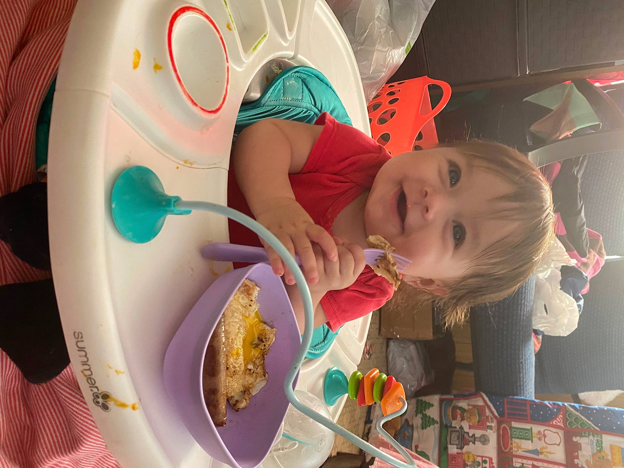 Adalynn joined the competition — help win amazing prizes! baby, bathing, chair, child, circle, comfort_food, dishware, food, fun, happy, hat, ingredient, kitchen_utensil, party, person, plate, play, spoon, sweetness, tableware