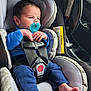 Easton is registered to the contest to win money with this photo: baby, car_seat, pacifier, blue_clothing, infant, child, seatbelt, car_interior, foot, hands, face, straps, safety, cute, newborn, portrait, indoors, soft_padding, child_safety, serious_expression