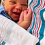 newborn, baby, smiling, wrapped, blanket, striped, sleeping, face, hand, cute, infant, soft, peaceful, cozy, portrait, closeup, child, sleep, rest, happy