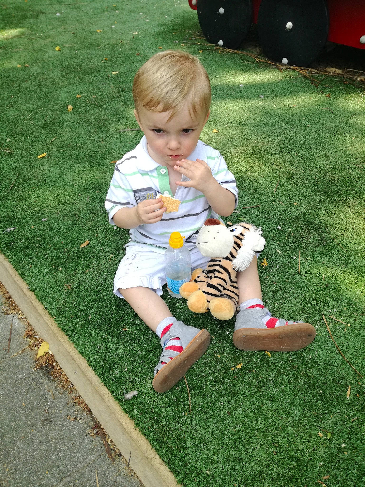 Mathys a rejoint le concours — aidez-le/la à gagner de superbes lots ! baby, backyard, child, fun, grass, green, lawn, leaf, leg, people, person, plant, play, sitting, snapshot, spring, summer, toddler, tree, vacation