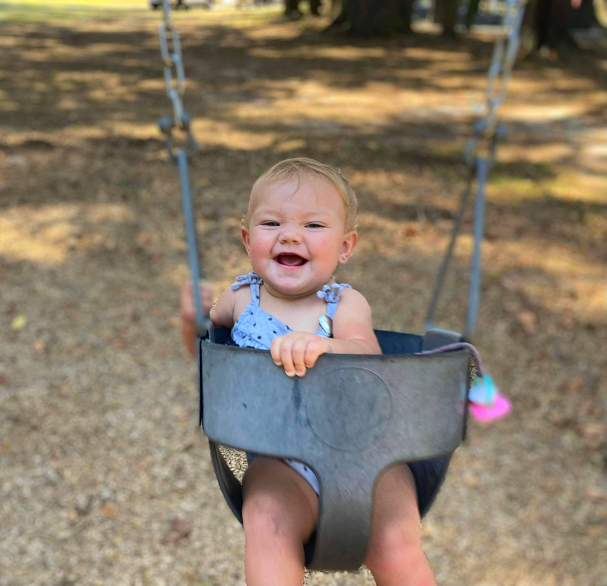 Alayna joined the competition — help win amazing prizes! baby, dress, eye, fun, grass, hair, hand, happy, head, joy, leisure, people_in_nature, person, photograph, plant, playground, skin, smile, summer, swing