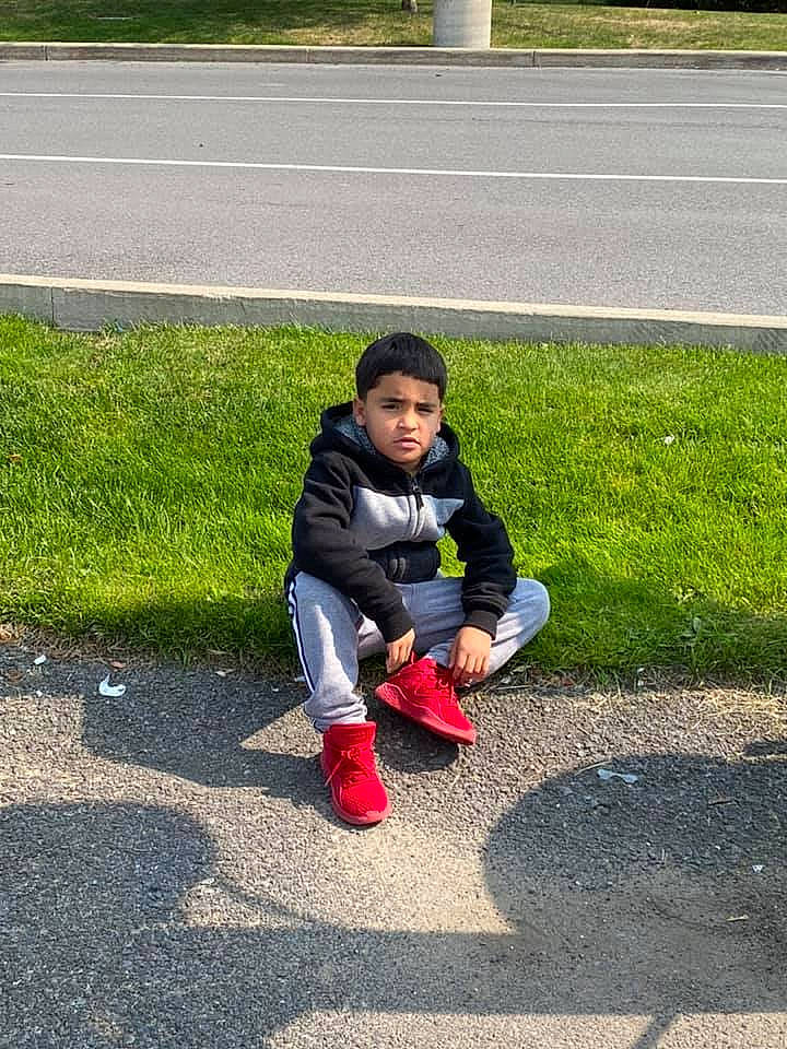 Dereck is registered to the contest to win money with this photo: asphalt, child, fun, grass, leaf, leisure, person, play, recreation, smile, toddler, tree, vacation