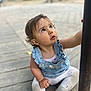 Adriana participe au concours pour gagner de l'argent avec cette photo : toddler, child, denim_overall, white_tights, outdoor, wooden_deck, curious, sitting, pole, baby, cute, clothing, face, person, young_child, daylight, nature, portrait, expression, looking_up