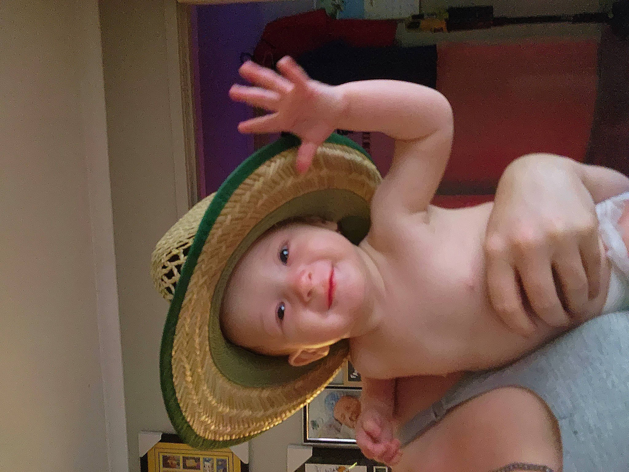Clayton is registered to the contest to win money with this photo: baby, cheek, chest, child, costume_hat, ear, eyelash, fashion_accessory, fedora, happy, hat, headwear, jaw, joy, lip, neck, nose, person, smile, sombrero