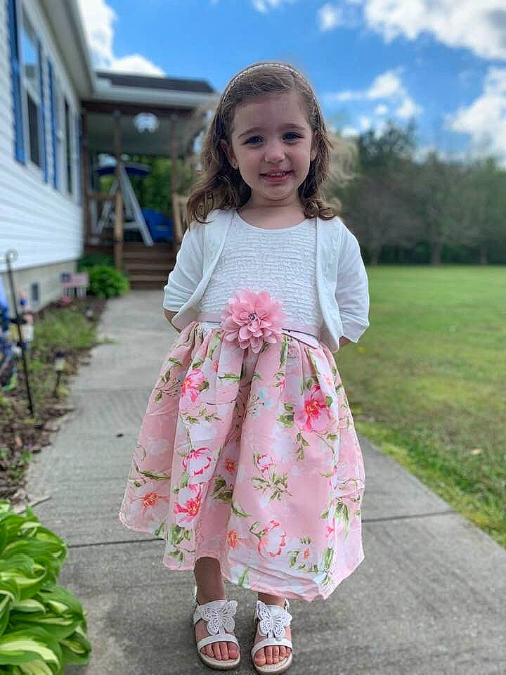 Addilyn joined the competition — help win amazing prizes! child, child_model, clothing, day_dress, dress, fashion_accessory, footwear, joy, outerwear, pattern, peach, person, petal, pink, plant, ruffle, shoe, sleeve, textile, toddler