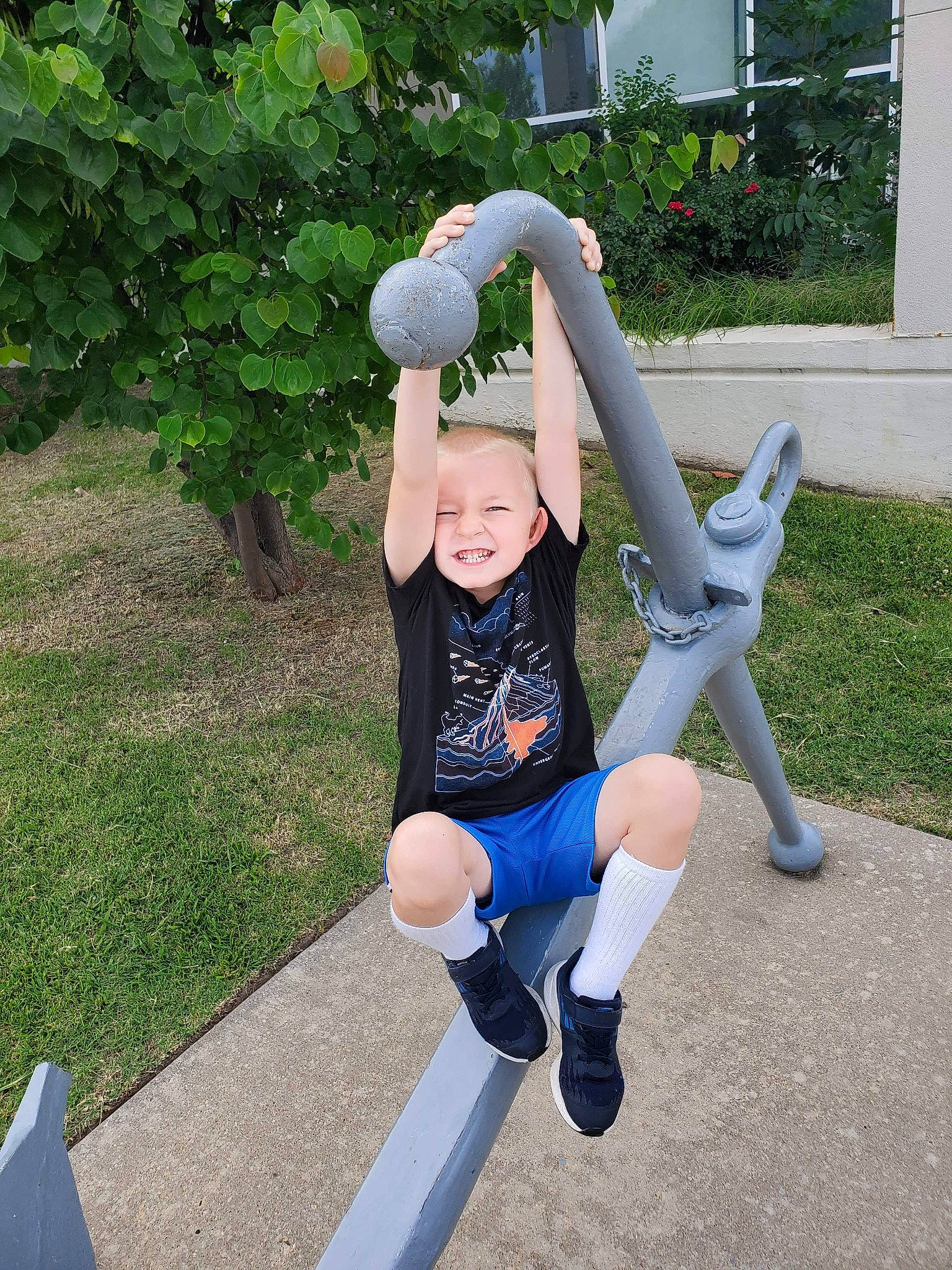 Stewart joined the competition — help win amazing prizes! active_pants, baby_toddler_clothing, child, electric_blue, fun, grass, happy, joy, knee, leisure, person, plant, recreation, smile, spandex, sportswear, sweatpant, t_shirt, thigh, toddler