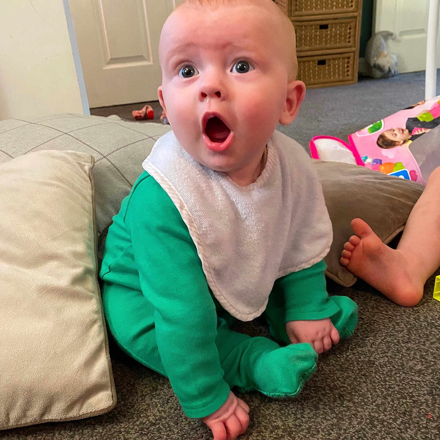 Arlo is registered to the contest to win money with this photo: animal, baby, boy, canine, child, couch, crawling, dog, face, female, furniture, girl, head, male, person, pet, photography, portrait, sitting, yawning