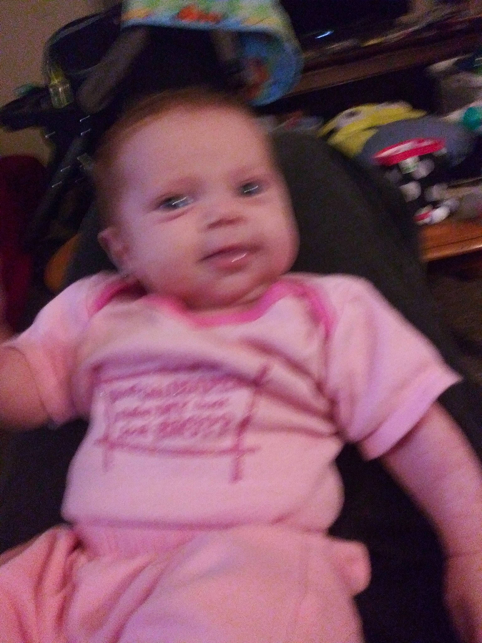 Izabella is registered to the contest to win money with this photo: baby, cheek, child, eye, face, head, iris, lip, person, pink, skin, smile, toddler