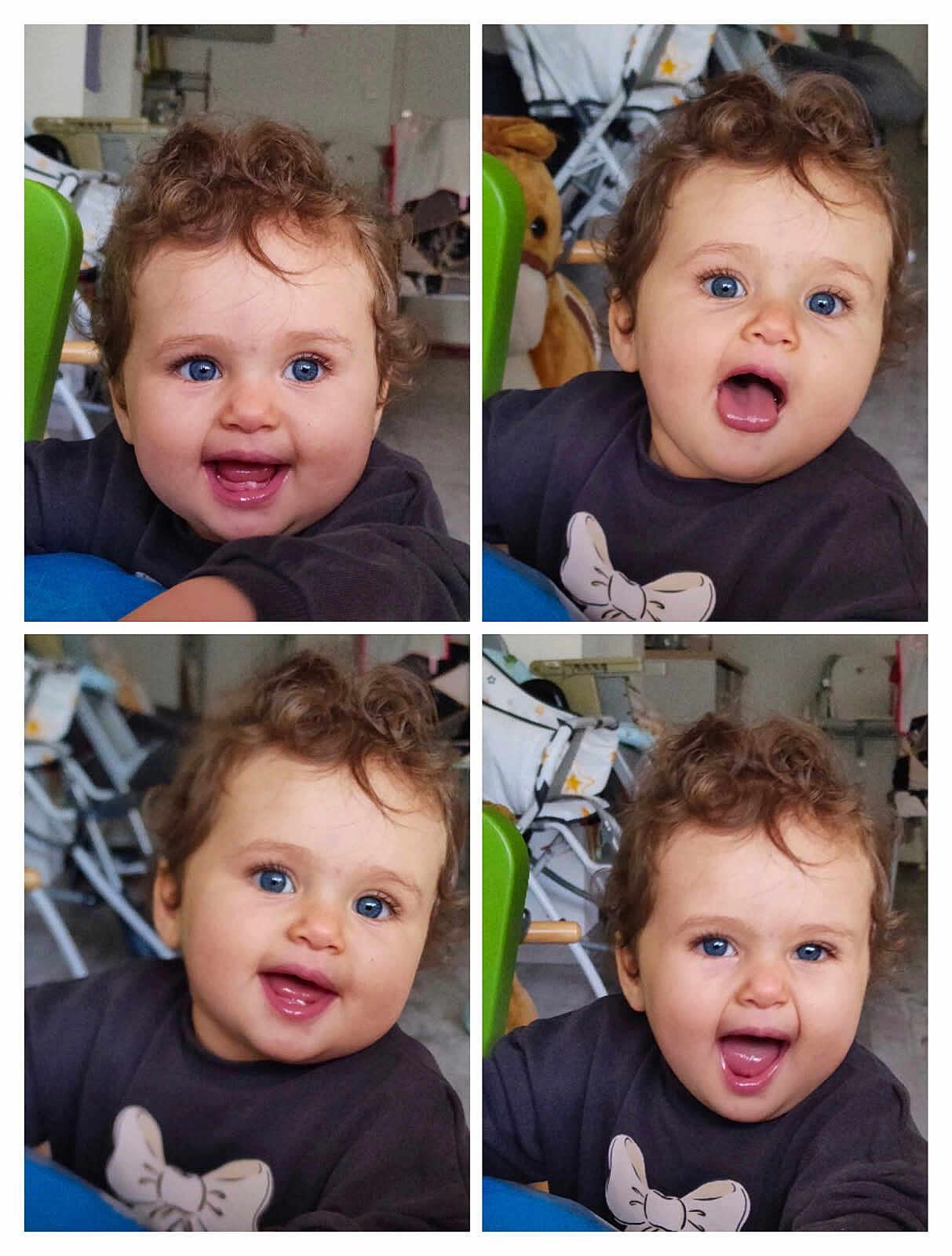 Luna a rejoint le concours — aidez-le/la à gagner de superbes lots ! child, toddler, blue_eyes, curly_hair, indoor, baby, expression, joyful, surprised, clothing, sweater, face, portrait, cute, playful, closeup, person, infant, smiling, furniture
