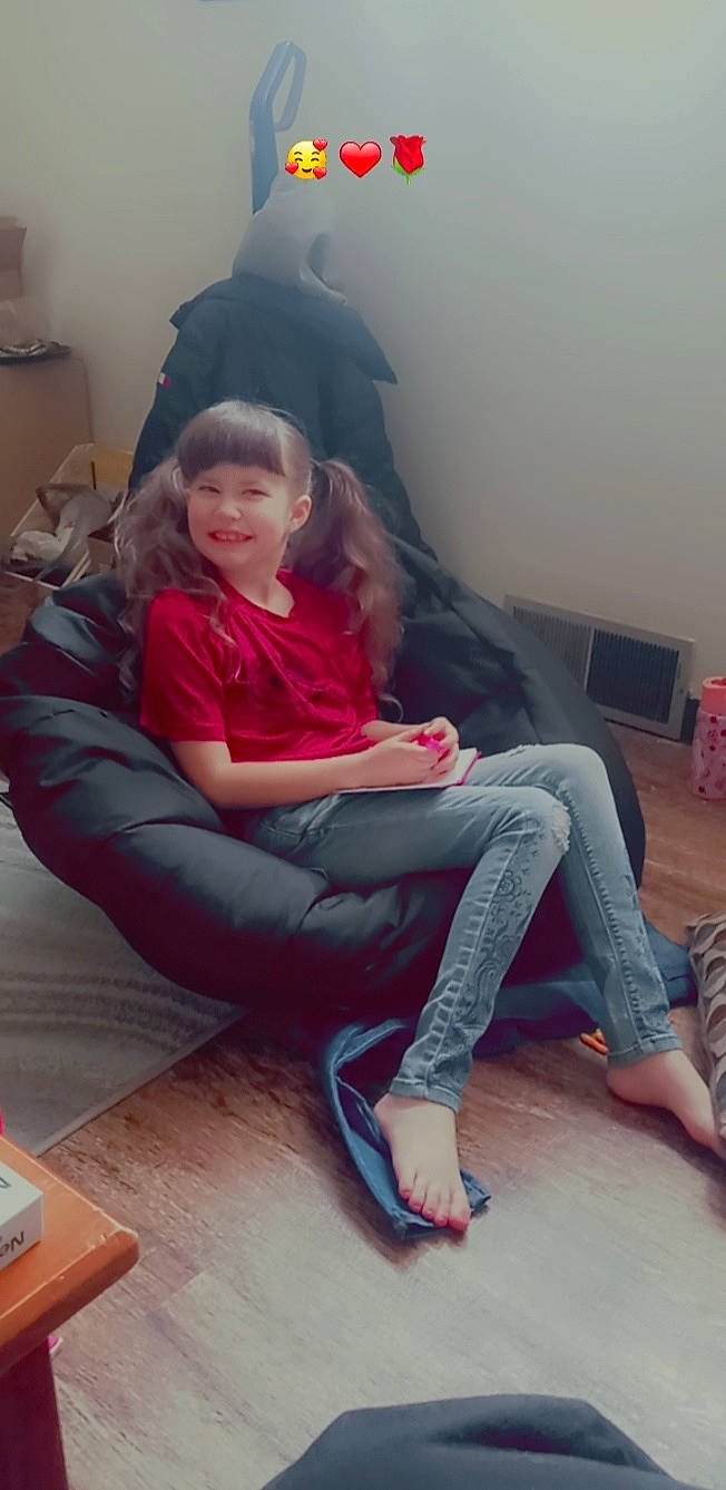 Bailey joined the competition — help win amazing prizes! comfort, cool, face, fashion, hairstyle, happy, human_body, joint, joy, knee, lap, leg, mouth, muscle, organ, person, pink, shoulder, skin, smile