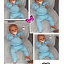 Damien is registered to the contest to win money with this photo: adorable, baby, blanket, blue_clothing, butterfly, child, collage, comfort, cute, gray_blanket, happy, heart, indoor, infant, knitwear, pacifier, portrait, seated, smiling, soft_texture