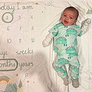 Killian-Ray is registered to the contest to win money with this photo: baby, bed, blanket, clothing, crib, face, furniture, glove, head, infantbed, newborn, number, pajamas, pants, person, photography, portrait, standing, symbol, text