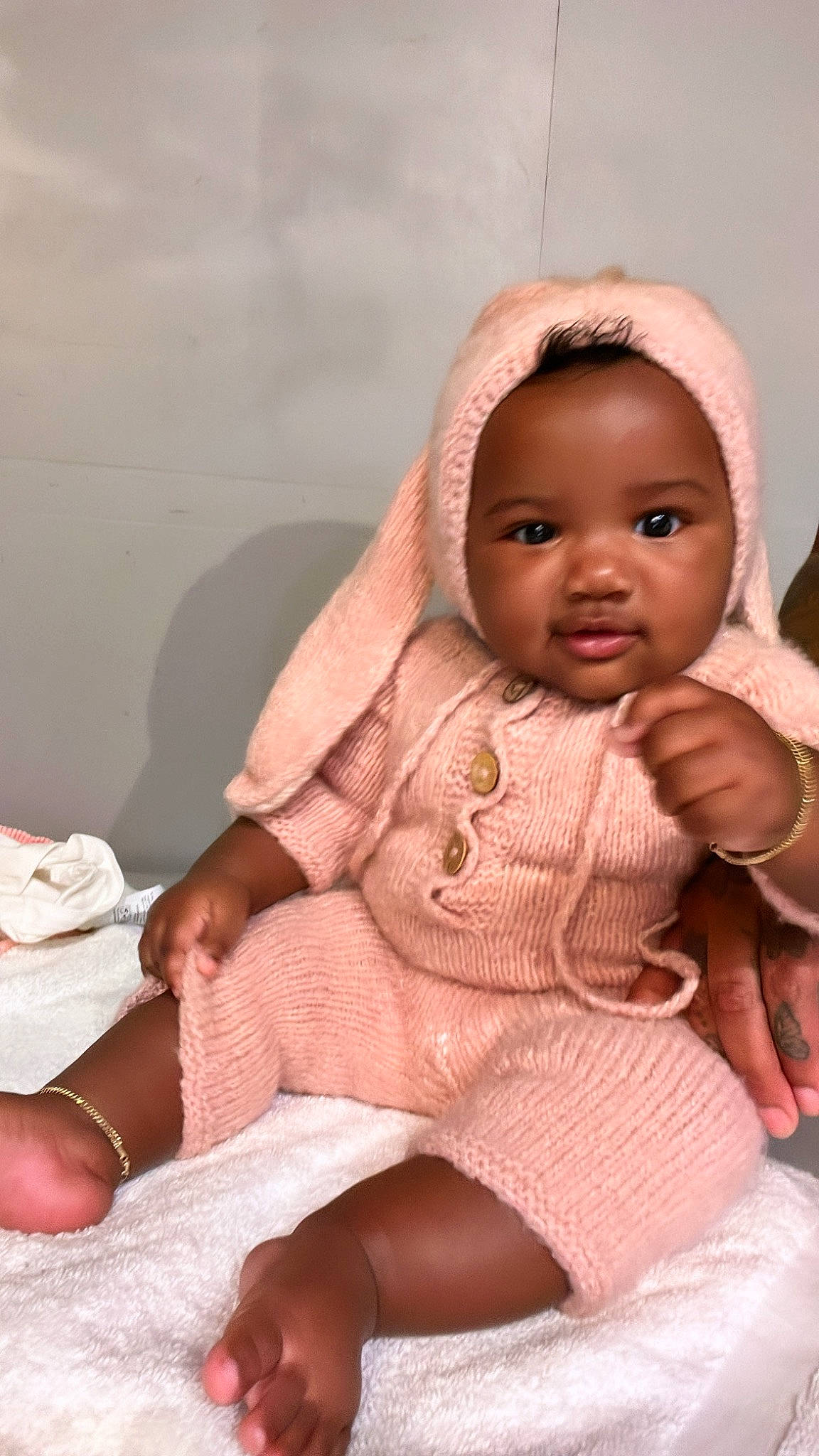 Jermany joined the competition — help win amazing prizes! baby, baby_products, baby_toddler_clothing, cheek, child, chin, comfort, dress, happy, headgear, headwear, linens, lip, peach, person, pink, room, sitting, skin, sleeve