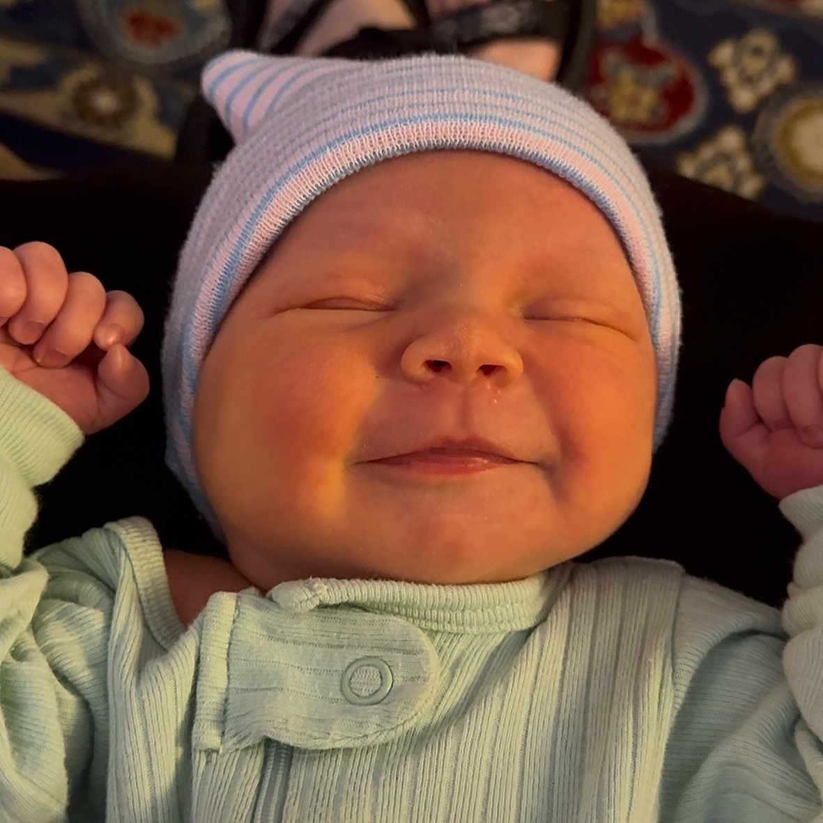 Mckinley Jo joined the competition — help win amazing prizes! baby, beanie, bodypart, bonnet, cap, clothing, face, finger, hand, hat, head, hood, knitwear, newborn, person, sweater