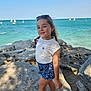 Mia a rejoint le concours — aidez-le/la à gagner de superbes lots ! child, girl, smiling, rock, ocean, sea, sailboat, blue_sky, sunlight, summer, shore, casual_clothing, sandals, necklace, sunglasses, outdoor, nature, vacation, happy, portrait