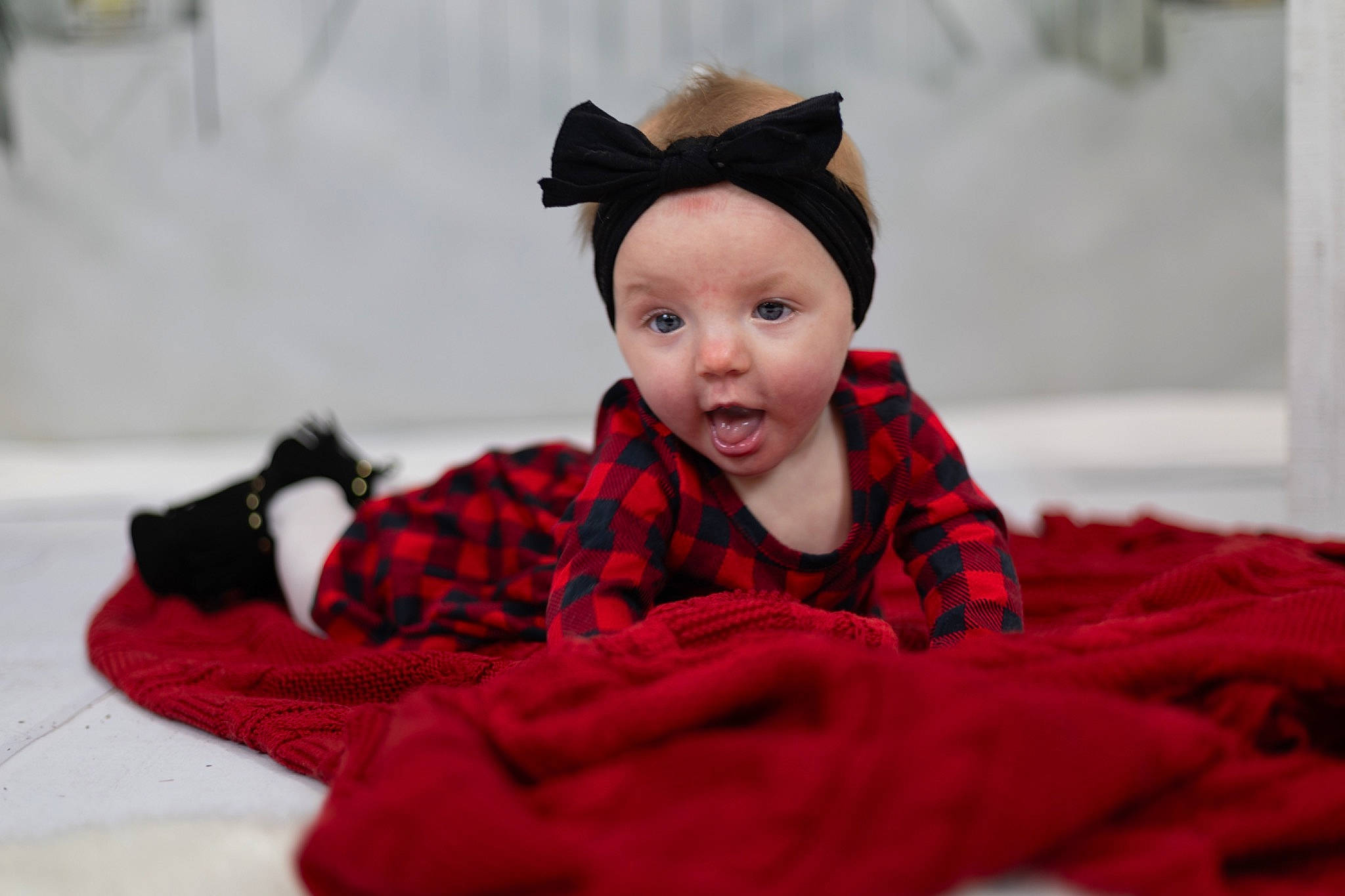 Harlyn joined the competition — help win amazing prizes! baby, baby_toddler_clothing, cap, child, comfort, costume_hat, eye, flash_photography, fur, happy, headwear, linens, lip, magenta, neck, pattern, person, sitting, skin, sleeve
