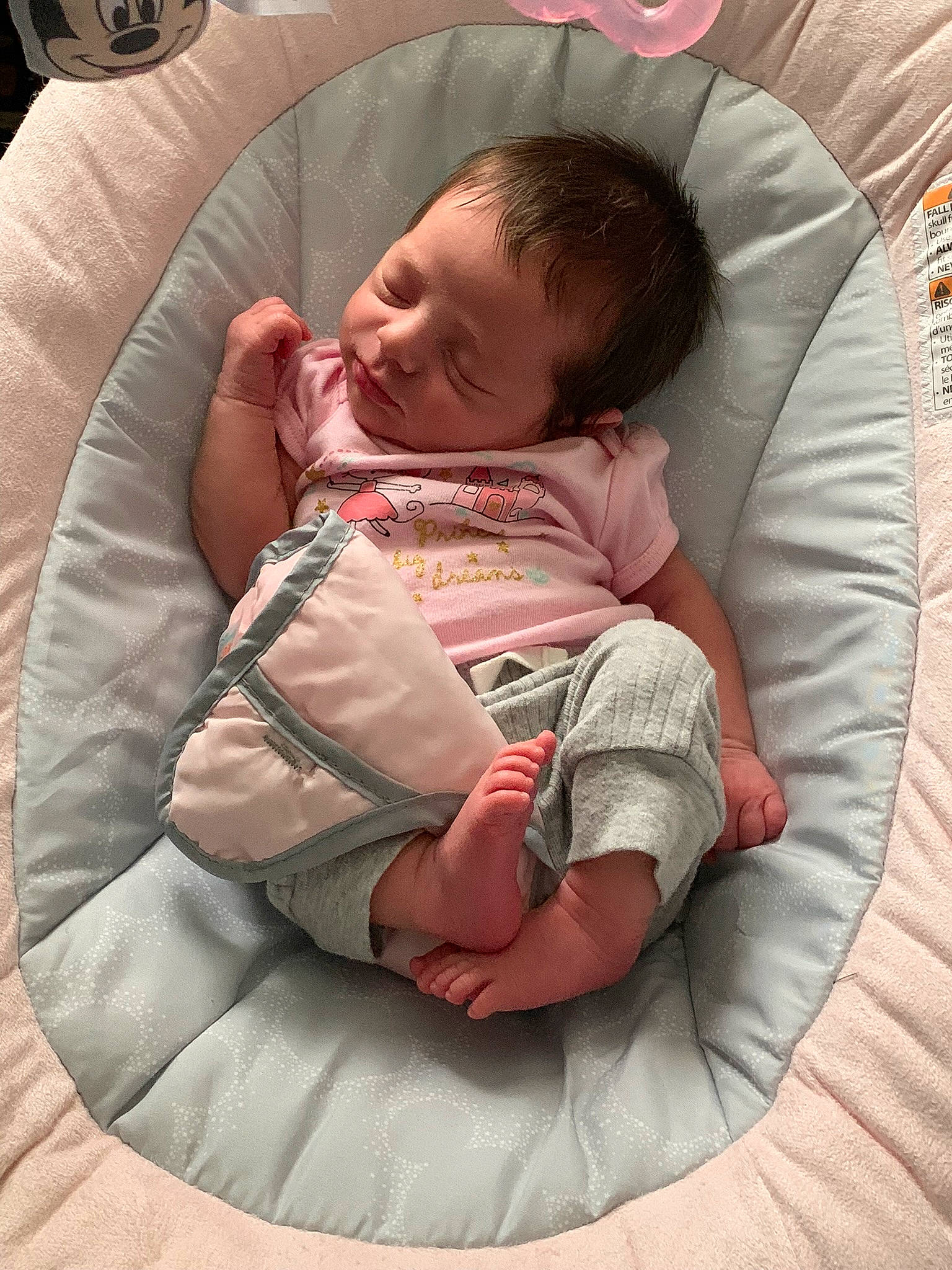 Avayah is registered to the contest to win money with this photo: baby, baby_products, baby_toddler_clothing, bedtime, carmine, child, circle, comfort, fun, head, infant_bed, lap, linens, organ, person, pink, product, sitting, sleep, textile