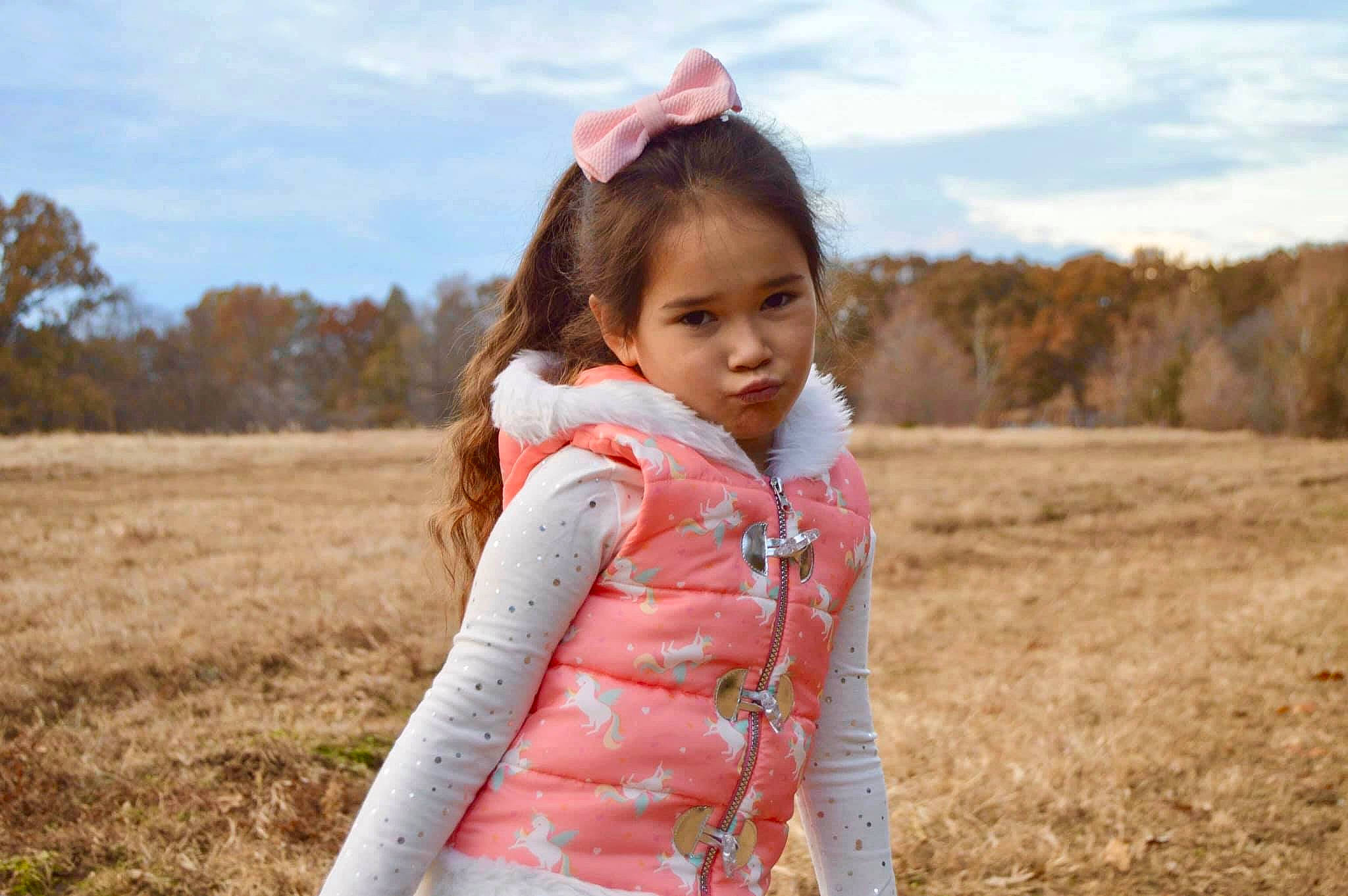Raynah joined the competition — help win amazing prizes! child, child_model, grassland, happy, outerwear, person, photography, pink, smile, toddler