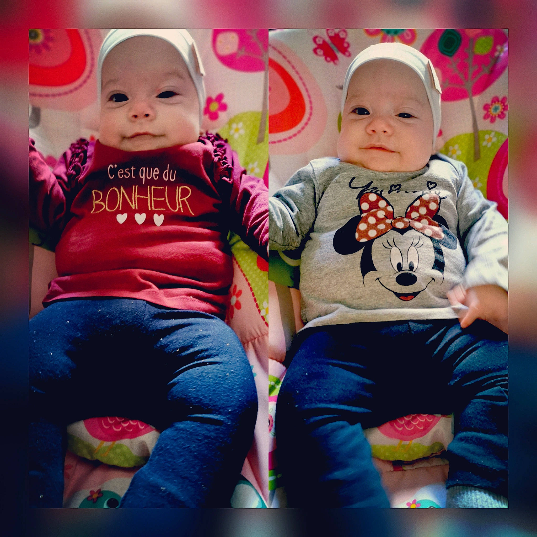 Lëyana Et Lyana participe au concours pour gagner de l'argent avec cette photo : baby, baby_toddler_clothing, cheek, comfort, cool, fun, happy, hat, head, headwear, leg, magenta, outerwear, person, pink, product, skin, sleeve, smile, t_shirt