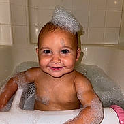 Lilian joined the competition — help win amazing prizes! baby, bathtub, bubbles, child, foam, happy, head, indoor, infant, person, playful, smile, soap, water, wet, young_child, bath, skin, cute, toddler