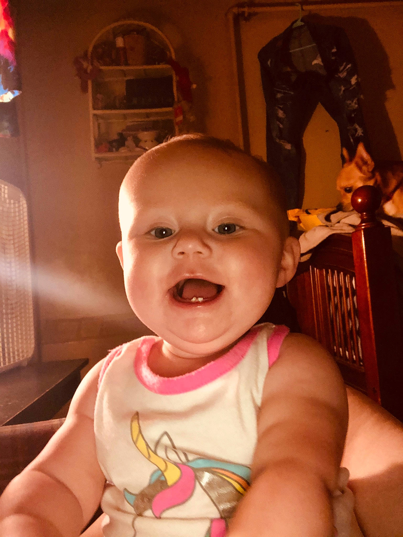 Cynthia is registered to the contest to win money with this photo: baby, cheek, child, chin, cool, face, facial_expression, finger, fun, head, laugh, lip, mouth, nose, person, pink, skin, smile, thumb, toddler