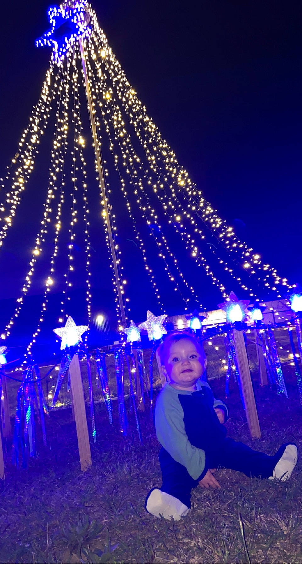 Layken joined the competition — help win amazing prizes! christmas, christmas_decoration, christmas_eve, christmas_lights, christmas_tree, darkness, decoration, electric_blue, electricity, entertainment, event, fun, happy, holiday, interior_design, midnight, person, plant, pole, purple