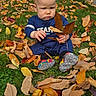 Kirill is registered to the contest to win money with this photo: autumn, baby, blue_clothing, child, fall, grass, infant, lawn, leaf, leaves, nature, outdoor, park, portrait, seasonal, serious_expression, shoes, sidewalk, sitting, trees