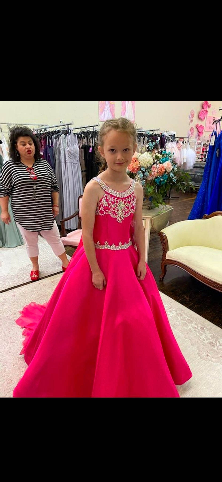 Dezeray is registered to the contest to win money with this photo: arm, bridal_party_dress, clothing, dress, flooring, gown, hairstyle, happy, joy, neck, one_piece_garment, outerwear, person, pink, shoulder, sleeve, smile, standing, strapless_dress, style