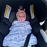 Bellamy joined the competition — help win amazing prizes! baby, car_seat, swaddle, headband, pacifier, infant, child, warning_label, seatbelt, pink, white, pattern, clothing, cute, newborn, safety, portrait, indoor, seat, resting