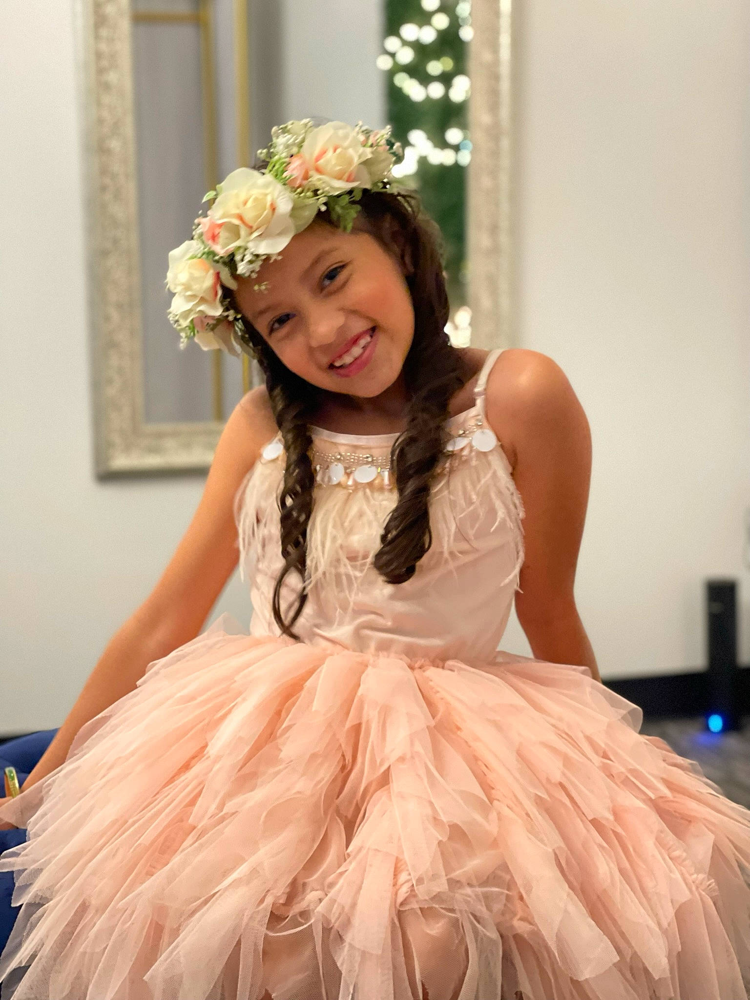 Isaelia is registered to the contest to win money with this photo: bridal_accessory, bridal_clothing, bridal_party_dress, bride, dress, embellishment, fashion_design, flash_photography, flower, gown, hairstyle, happy, head, headpiece, headwear, joy, person, pink, shoulder, smile