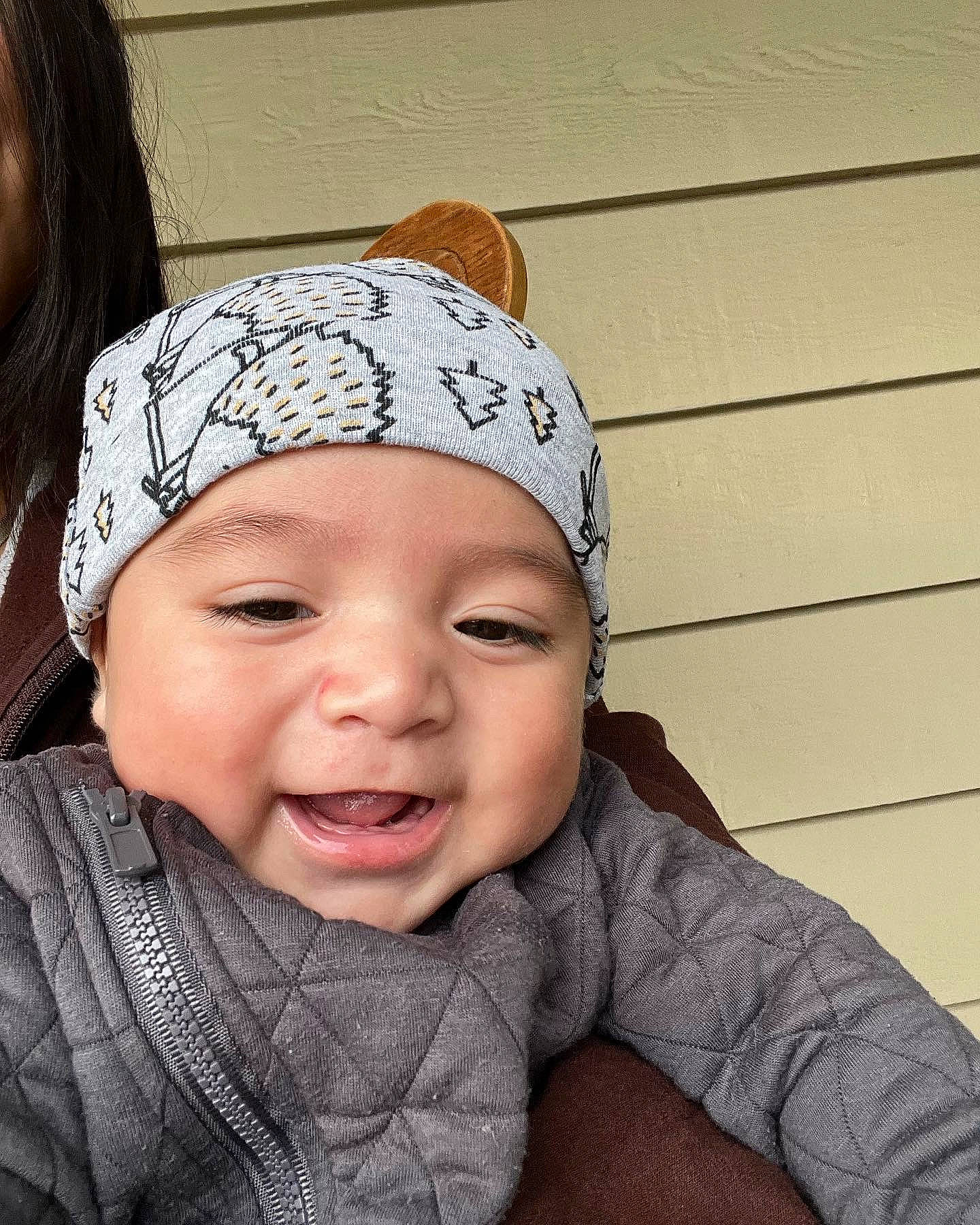 David joined the competition — help win amazing prizes! baby, beanie, cap, cheek, child, clothing, comfort, eyelash, fashion_accessory, freezing, happy, headwear, knit_cap, laugh, lip, nose, outerwear, person, smile, toddler