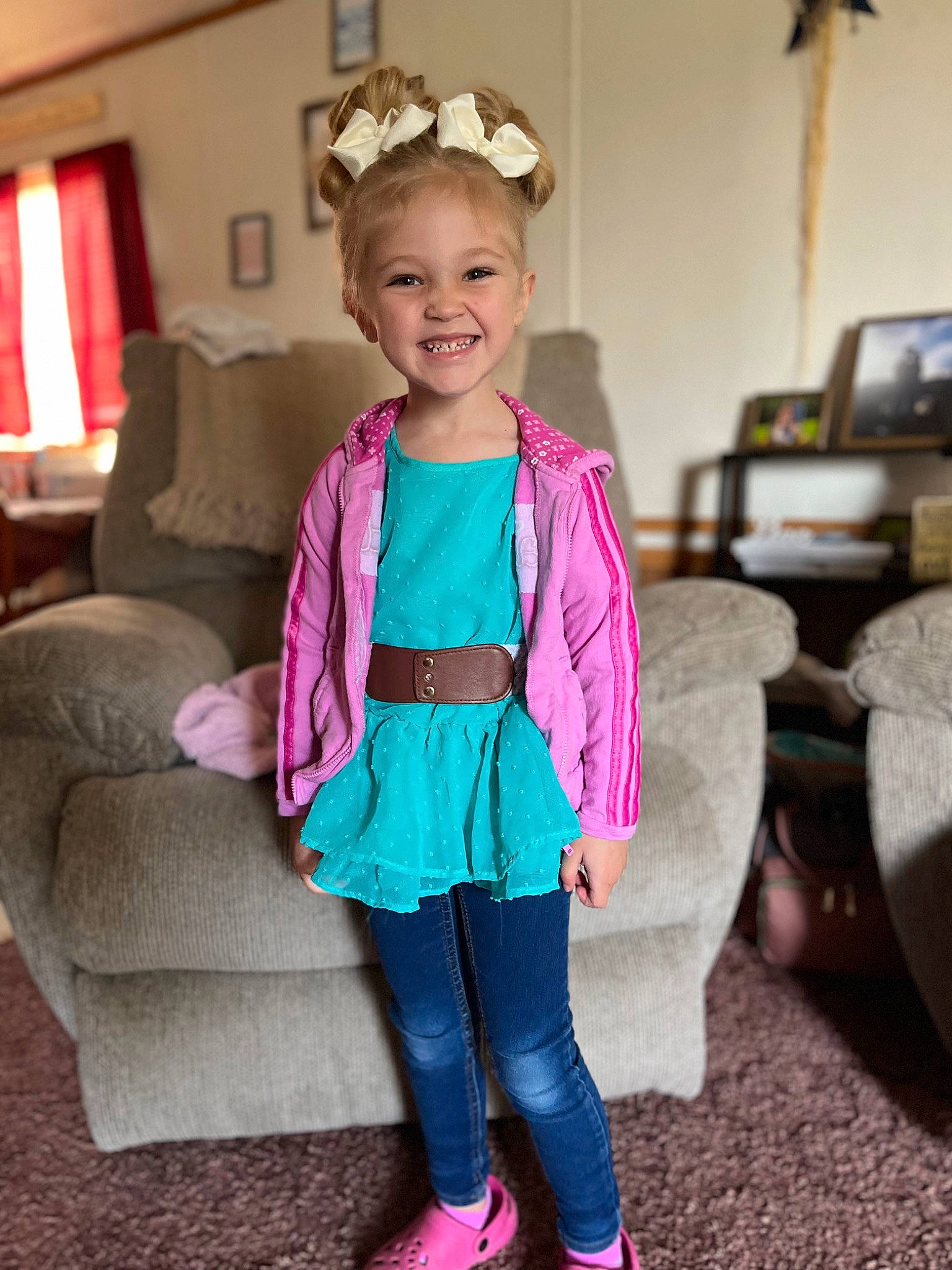 Haileigh joined the competition — help win amazing prizes! clothing, costume, curtain, event, eye, face, fashion_accessory, fashion_design, fun, hairstyle, happy, joy, leisure, magenta, person, picture_frame, pink, sleeve, smile, sock